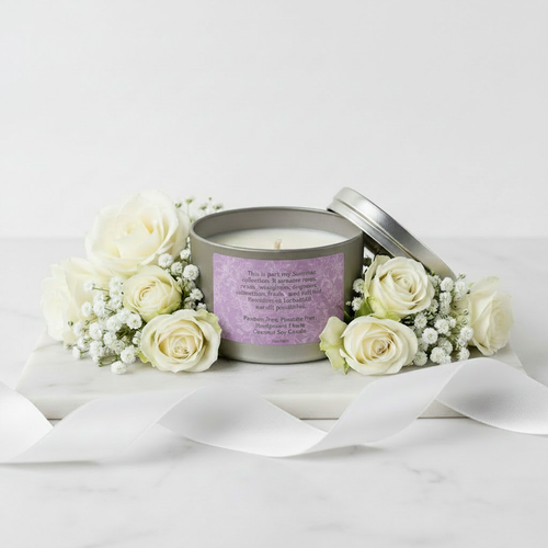 Bridal Bouquet Candle - Back View, Correct Label Color