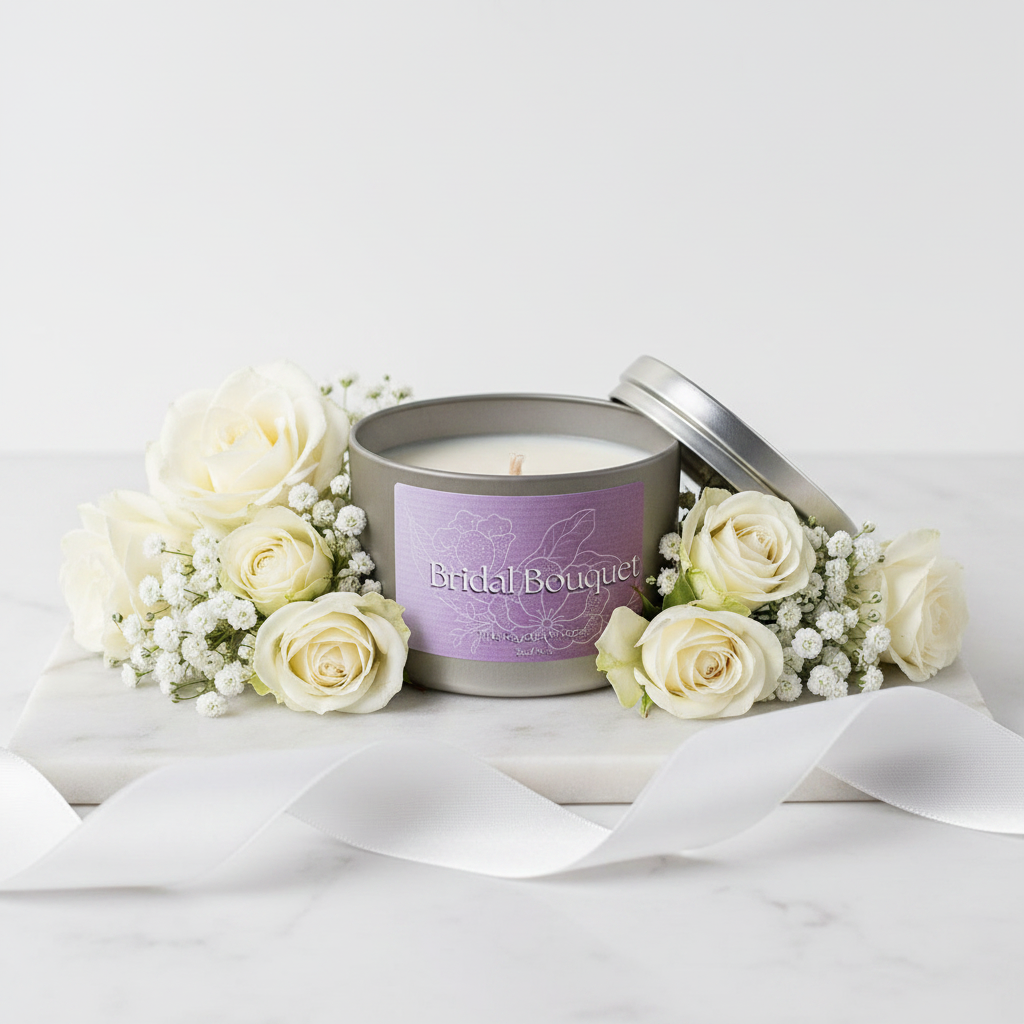Bridal Bouquet Candle - Professional with Flowers & Ribbon