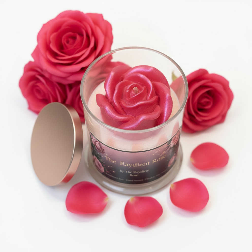 Deep Magenta Rose Candle - Top Down Professional Shot