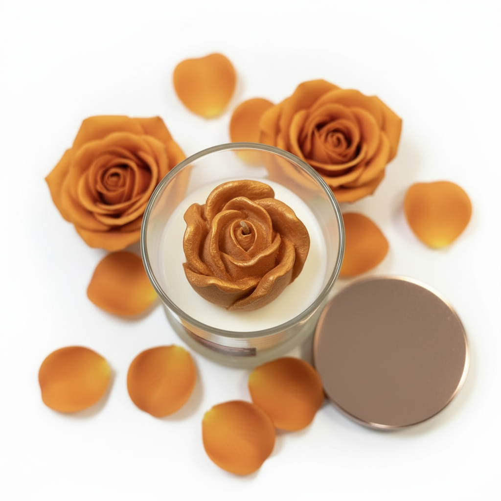 Orange Rose Candle - Natural Roses Top Down